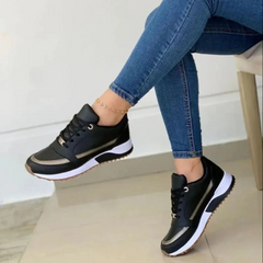 Sportliche Keil-Sneaker mit Schnürung für Damen in Schwarz
