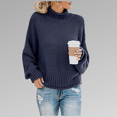 Gemütlicher Damen Strickpullover | Rollkragen in Blau