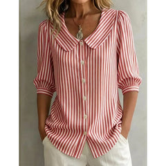 Greta | Damen Gestreifte Bluse mit Knopfleiste in Rot