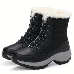 Winterschuhe Damen Stiefel | Mit Schnürung und Runder Kappe in Schwarz