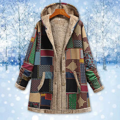 Warme Fleece Jacke für Damen | mit Kapuze in Mosaik Grün
