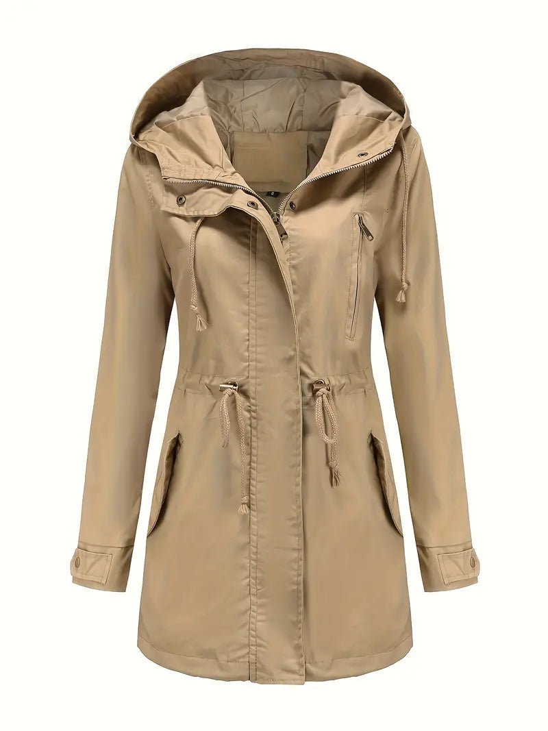 Damen Langarm Wasserdichter Trenchcoat | Mit Kapuze