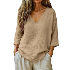 Rhianna - Elegante Bluse mit V-Ausschnitt in Khaki