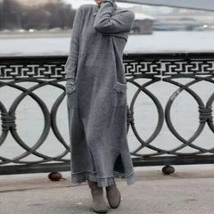 Yvonne® | Langes Wollbaumwollkleid in Grau