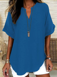 Xalina - Bluse mit weicher Haptik und Ausschnitt-Detail in Blau