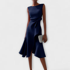 Juliette – Asymmetrisches Midikleid mit Drapierung in BLAU MARINE