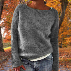 Charlotta | Damen Lässiger Lockere Passform Strickpullover in Grau