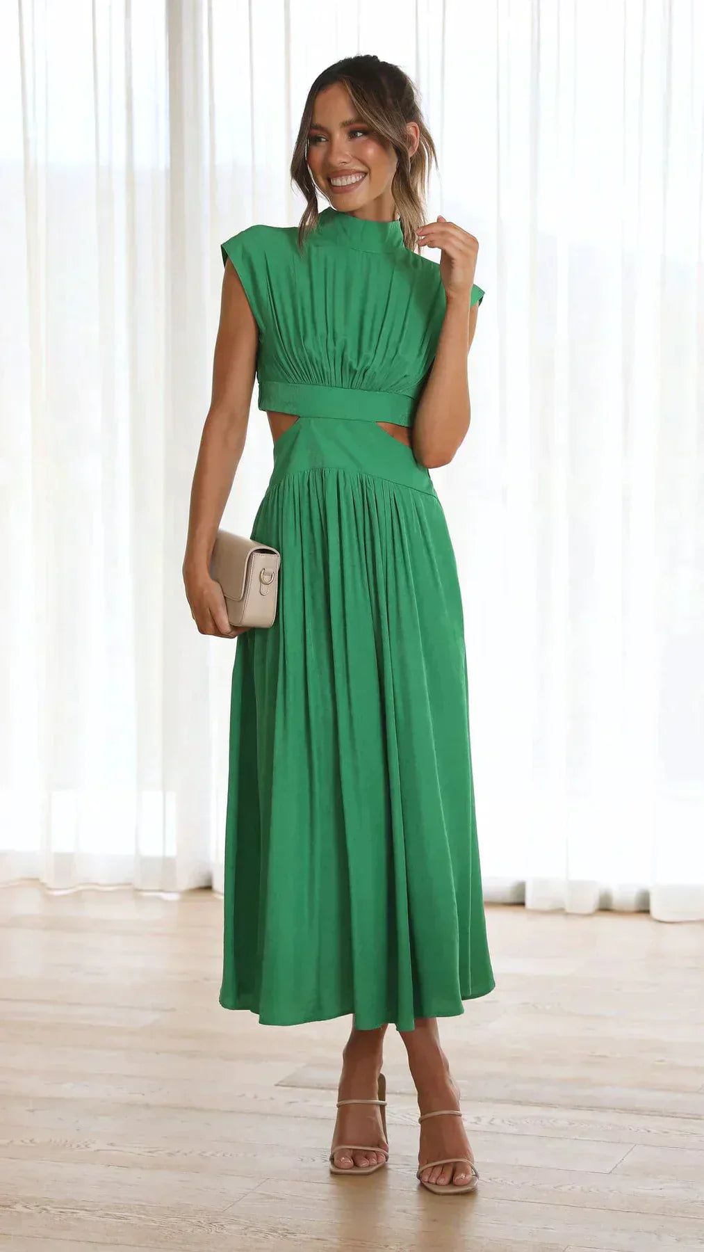 Alexia - Hoch Tailliertes Plissee-Maxikleid