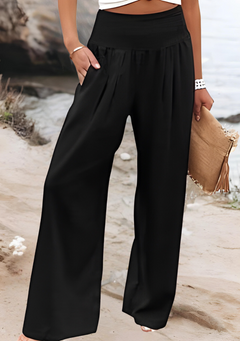 Otylia | Lockere Strandhose mit weitem Bein in Schwarz
