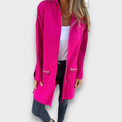 Junira – Langer Cardigan mit Reißverschluss in Rosa