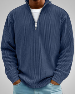Richard | Herren Casual Half-Zip Strukturpullover in Marineblau