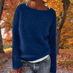 Manuela | Damen Lässiges Boot-Hals Strickpullover in Blau