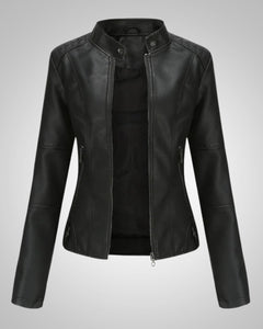 Luisa | Damen Klassische Hohem Kragen Lederjacke in Schwarz