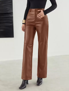 Hoch Taillierte Vegane Lederhose für Damen in Braun