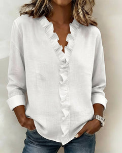 Lina | Zeitlose Damenbluse mit Volantdetails in Weiß