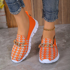Renata® | Modische Schuhe mit Hahnentrittmuster und Ketten-Netz in Orangerot