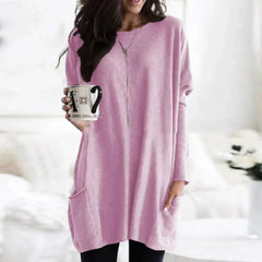 Meredith - Lässiger Langarm-Longpullover in Rosa