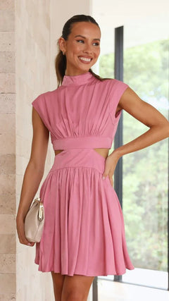 Luna | Glamouröses Minikleid mit hohler Taille in Rosa