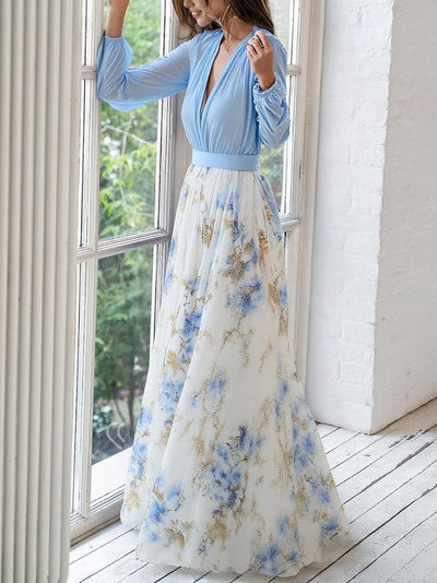 Aurora | Elegantes himmelblaues Chiffonkleid