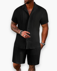 Herren Elegantes Sommer Set | Shirt Und Shorts in Schwarz