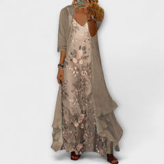 Mara - 2-teiliges Maxikleid und Jacken-Set in Beige