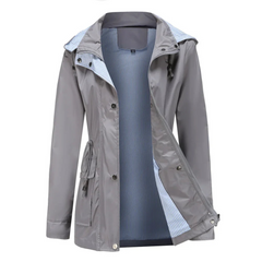 Trenchcoat Damen | Übergangsjacke Mit Abnehmbarer Kapuze in Grau