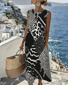 Zosia - Ärmelloses Leopardprint-Kleid mit Soft-Touch in Weiß