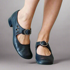 Denisa | Orthopädische Ledersandalen mit bequemer Keilsohle in Dunkelblau