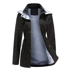 Trenchcoat Damen | Übergangsjacke Mit Abnehmbarer Kapuze in Schwarz