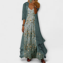 Mara - 2-teiliges Maxikleid und Jacken-Set in Blau