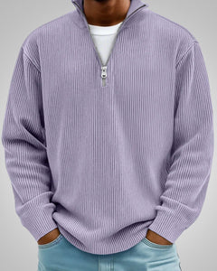 Richard | Herren Casual Half-Zip Strukturpullover in Lila