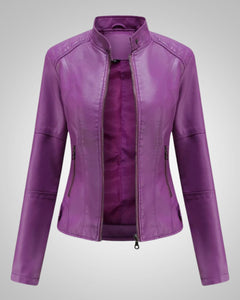 Luisa | Damen Klassische Hohem Kragen Lederjacke in Lila