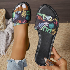 Renee® | Modische Sandalen mit Graffiti-Print in Schwarze Blume