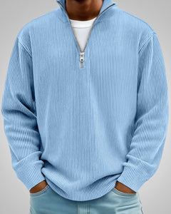 Richard | Herren Casual Half-Zip Strukturpullover in Blau