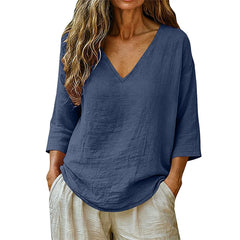 Rhianna - Elegante Bluse mit V-Ausschnitt in Marine