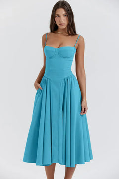 Johanna - Damen Armloses Midikleid in Blau