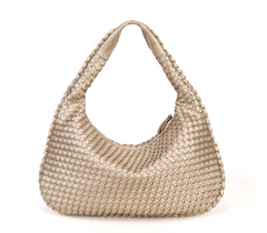 Estelle - Große handgewebte Schultertasche für Damen in Gold