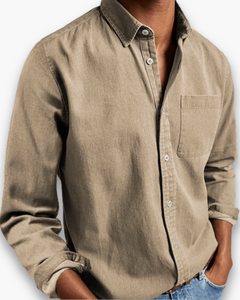 Herren Klassisches Langarmhemd | Vielseitig Elegant in Khaki