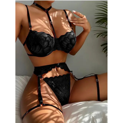 Devon | 3-teiliges französisches Dessous-Set in Schwarz