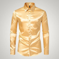 Tobias | Herren Festliches Satin Gerades Hemd in Gelb