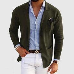 Moderne Herren Strickjacke | Leichter Cardigan Mit Taschen in Dunkelgrün