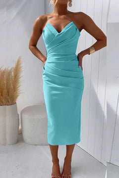 Yassi - Kleid - Plissee-Stoff in Himmelblau