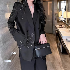 Emanuelle | Funkelnde Eleganz – Strass Schwarzer Blazer in Schwarz
