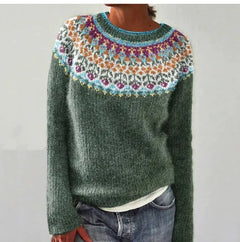 Anna™ | Skandinavischer Strickpullover in Grau/Blumen