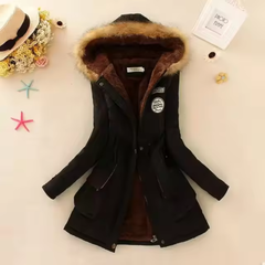 Therelle™ - Herbst-/Winterjacke mit Kapuze Stickerei und Tailliertem Schnitt in Schwarz