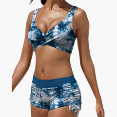 Twist-Bikini-Top mit Shorts - Damen Zweiteiler für den Sommer in Blau
