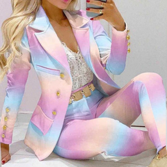 Buntes Set aus Blazer und Hose für Frauen in Rosa Blau