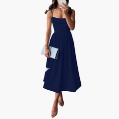 Geblümtes A-Linien Midikleid für Damen – Elegantes Sommerkleid in Dunkelblau