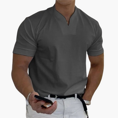 Slim Fit Shirt für Herren – Kurzarm mit V-Ausschnitt Style in Grau