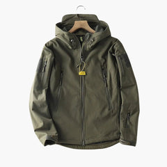 Herren Kapuzenjacke mit Reißverschluss und Ärmeltaschen in Armeegrün